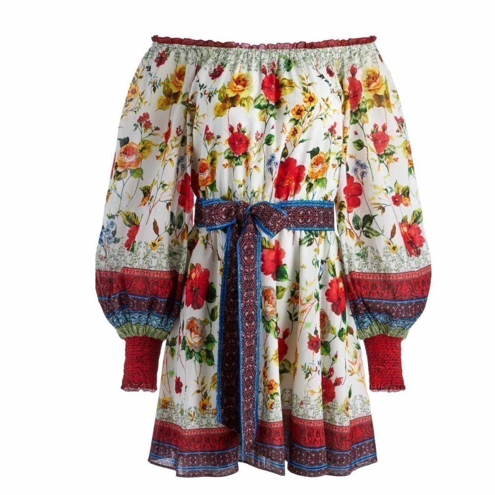 Alice + Olivia Mary Off The Shoulder Mini Floral Cotton Dress Size XS